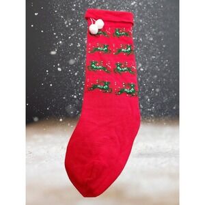 Vintage Retro Knit REINDEER‎ Christmas Stocking Red Green 36" New Ugly Sweater